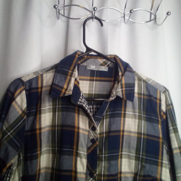Lee Riders Button Up Shirt M Women Long Sleeve Plaid Blue Green - Picture 8 of 16